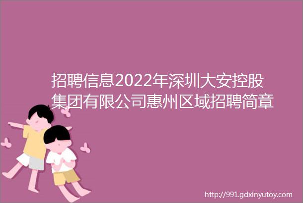 招聘信息2022年深圳大安控股集团有限公司惠州区域招聘简章